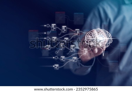 Businessman using ai technology for data analytics, Artificial Intelligence generate. Futuristic technology, robot in online system. Business in future to invest and develop corporate concept.