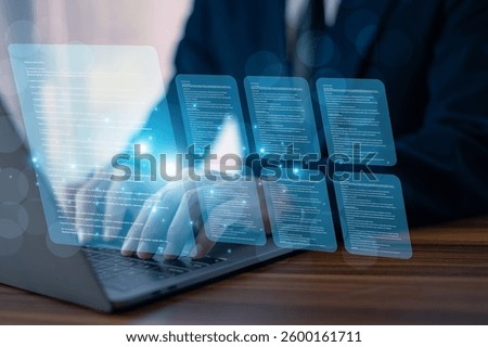 Businessman using AI-powered document analysis enhances data extraction, automates information processing, and improves accuracy for efficient decision-making and business intelligence. 