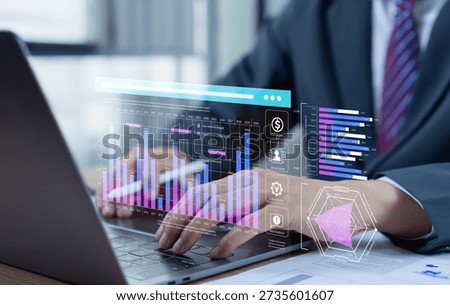 Businessman using artificial intelligence to analyze data, identify market trends, and gain competitive advantage in rapidly changing and dynamic global markets.