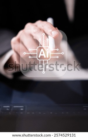 Businessman using artificial intelligence computer technology robot ai concept digital innovation futuristic smart tech communication datum information software modern assistant client development