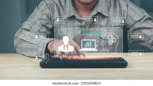 Businessman using chat bot intelligence Ai. Ai Technology System. Futuristic technology, robot in online system. Chat with Ai Artificial Intelligence.