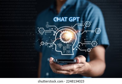 Businessman using chatbot in smartphone intelligence Ai.Chat GPT Chat with AI Artificial Intelligence, developed by OpenAI generate. Futuristic technology, robot in online system. - Shutterstock ID 2248134023