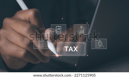 Businessman using computer to complete Individual income tax return form online for tax payment. Government, state taxes. Data analysis, paperwork, financial research, report.