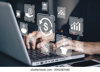 Businessman using a computer to Concept of fund financial investment management portfolio diversification