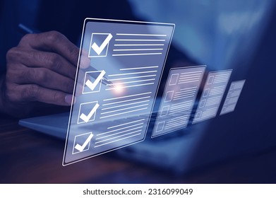 Businessman using computer for DMS documents management and ERP software for Document system management. Automation software to archiving and efficiently manage and information files.