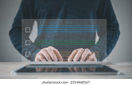Businessman using a computer to document management concept, online documentation database and digital file database technology, file access, doc sharing.storage