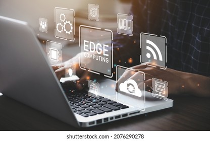 Businessman using a computer with Edge computing modern IT technology on virtual screen concept