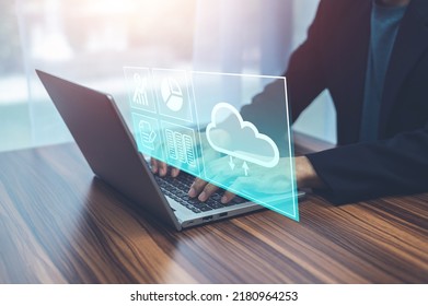Businessman using computer login Cloud computing concept and Cloud computing security  