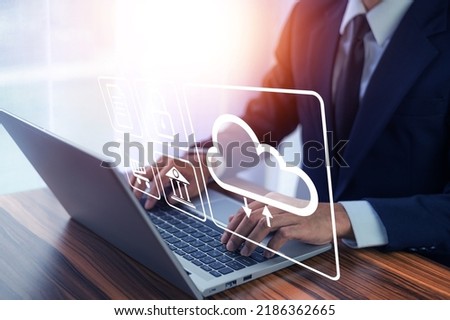 Businessman using computer login Cloud computing concept and Cloud computing security