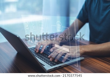 Businessman using computer login to server personal data could computing personal data security  