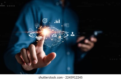 Businessman using computer planning development leadership and customer target group with Business global internet connection technology and digital marketing, Financial and banking, Digital link tech - Powered by Shutterstock - Get 15% off with code: PIKWIZARD15