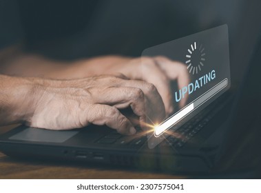 Businessman using desktop loading data with loading bar icon over a wireless , update concept and business transformation Loading icon on screen.