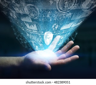 Businessman using digital graph interface with his hand 3D rendering