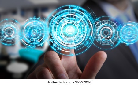 Businessman using digital interface with his fingers in his office