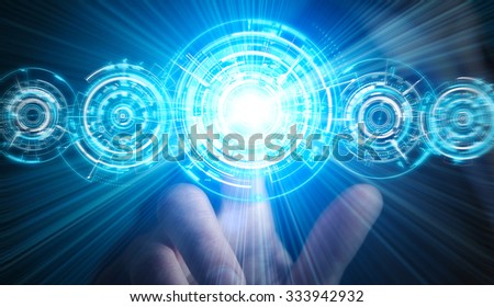 Businessman using digital interface with his fingers in his office