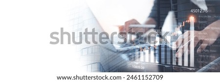 Businessman using digital  tablet analyzing sales data, financial report and economic growth graph chart. Business strategy. Digital marketing. Business data analysis, planning, strategy and solution