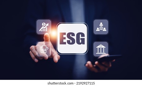 Businessman Using ESG Concept Environment Social Governance For Business Policy Solution , ESG Concept Banner