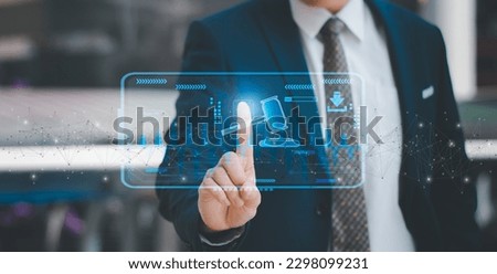 Businessman using finger touch hammer icon,futuristic line network, concept bid winner highest bidder in final lift,public sale property auctioned business competition,e-auction and online bidding Stockfoto © 