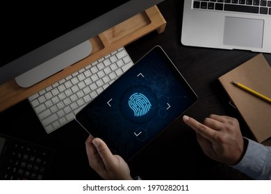 Businessman Using Fingerprint To Access Technology Against Digital Business Safety Internet Scan Fingerprint Id  Future Of Security And Password