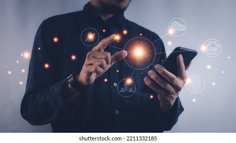 Businessman Using Fingerprint Identification To Access Personal Financial Data And Digital Transformation Technology Strategy