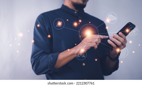 Businessman Using Fingerprint Identification To Access Personal Financial Data And Digital Transformation Technology Strategy