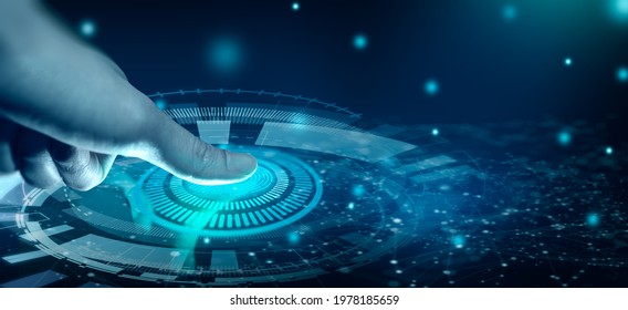 Businessman Using Fingerprint Scan. Fingerprint Scan Provides Access With Biometrics Identification On The Digital Convergence. Technology, Security And Identification Concept.