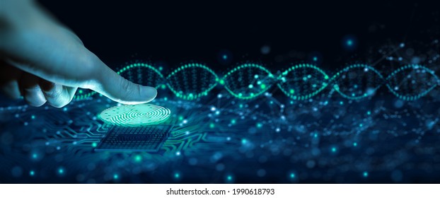 Businessman Using Fingerprint Scan. Fingerprint Scan Provides Access With Biometrics Identification On The Digital Convergence. Technology, Security And Identification Concept.