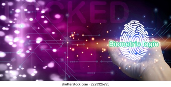 Businessman Using Fingerprint Scan. Fingerprint Scan Provides Access With Biometrics Identification On The Digital Convergence. Technology, Security And Identification Concept.
