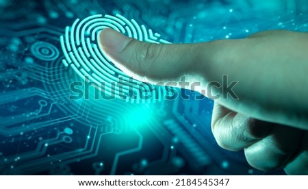 Businessman using fingerprint scan. Fingerprint scan provides access with biometrics identification on the digital convergence. Technology, Security and identification concept.