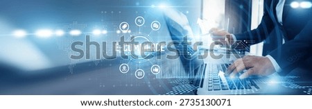 Businessman using laptop and e-commerce analyzing technological data, online shopping platforms, digital transactions, mobile commerce, product catalog management, customer experience