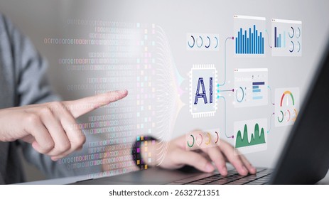 Businessman using laptop tablet data analysis big data technology artificial intelligence ai innovation concept finance business chart information science system digital research software statistic