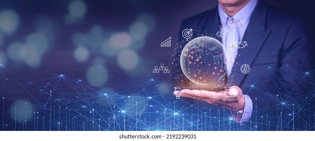 Businessman using mobile smart phone. Business global internet connection application technology and digital marketing, Financial and banking, Digital link tech, big data. - Shutterstock ID 2192239031