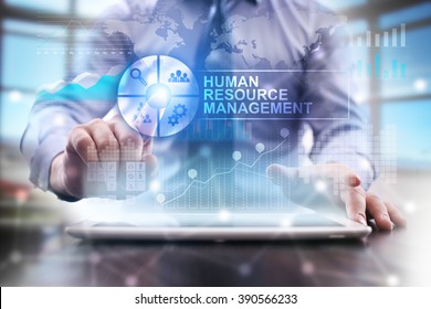 businessman using modern tablet computer. human resources management concept. business technology and internet concept.