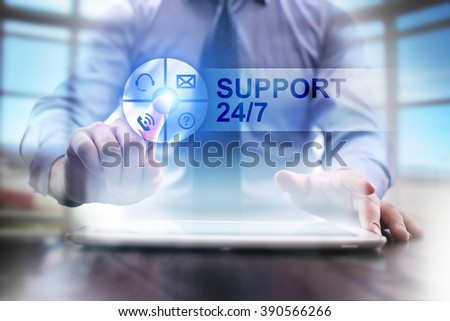 businessman using modern tablet computer. support 24/7 concept. business technology and internet concept.