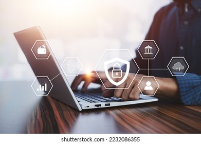 Businessman using password for cybersecurity concept Global network security technology, business people protect personal information. Encryption with a padlock icon on the virtual interface.