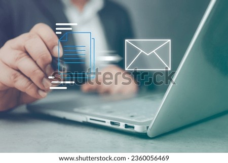 Businessman using pen signing E-document on a virtual screen and sent mail, Important mail, electronic signature concept. Mailing. Digital document management paperless office signing