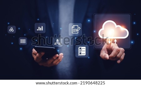 Businessman using phone  on internet technology cloud computing