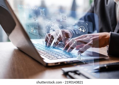 Businessman using smart devices for Digital technology connection and marketing, global internet network concept - Shutterstock ID 2190143821