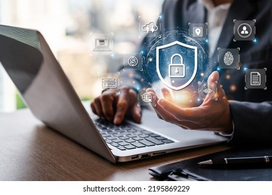 Businessman using smart devices with global network connection and cyber security business data protection technology