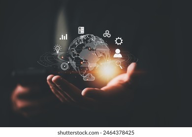 Businessman using smart phone . Global business internet connection application technology and digital marketing. Finance and Banking Digital Link Technology Big Data - Powered by Shutterstock