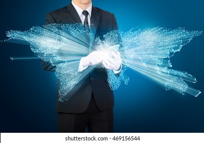 businessman using smart phone making global connection - Shutterstock ID 469156544