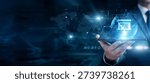 Businessman using the tab and analyzing introduction data, business overview presentation, corporate briefing, strategy summary, professional communication