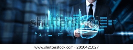 Businessman using tablet for algorithm development data and network analysis, designing intelligent computational models, optimizing system efficiency, and improving software performance solutions.