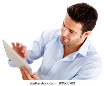 Businessman Using A Tablet Computer - Isolated Over A White Background