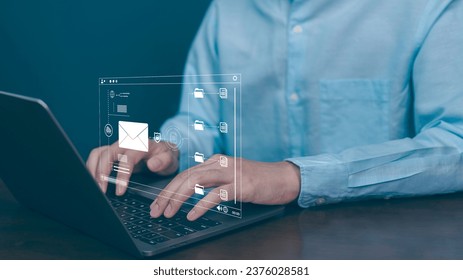 businessman using tablet for email with notification alert, Text connects global communication with work organizations, letters, Online communication concept, Customer support to people connection. - Powered by Shutterstock