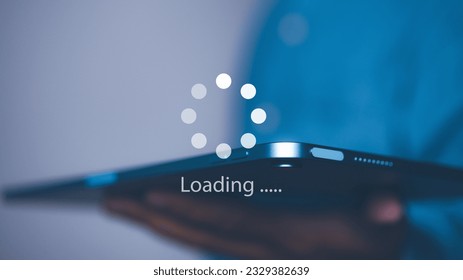 Businessman using tablet for loading data application. download bar digital business data website. Concept of waiting for loading bar.