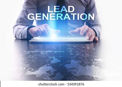 Businessman is using tablet pc and selecting lead generation.