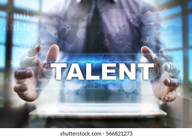 Businessman using tablet pc and selecting talent.