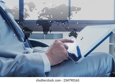 Businessman Using Tablet With Social Media Technology, Business Concept