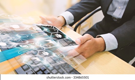 Businessman Using Tablet,Social Media Concept. 